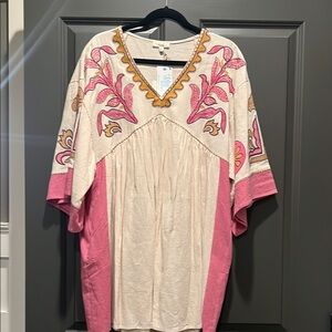 Easel Pink and Cream Embroidered Kaftan